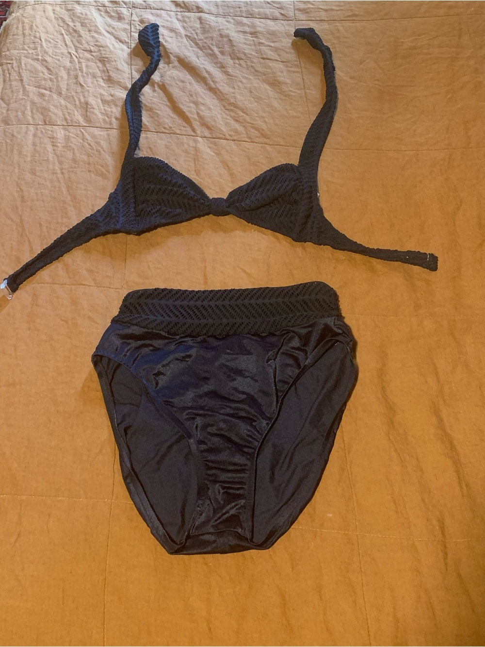 Vintage Catalina Black high waisted bikini  with crocheted Trim